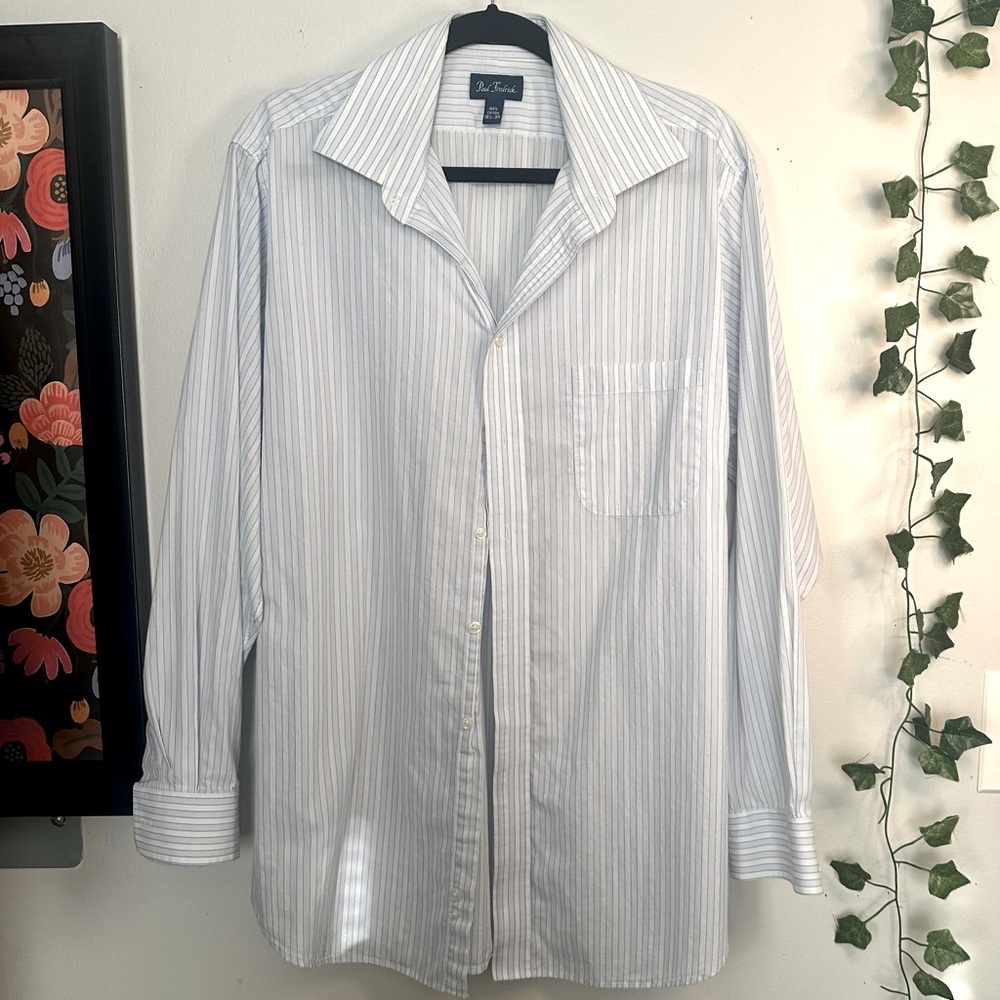 Paul Frederick Dress Button Shirt 16.5-35 Finest Long Staple 100% Cotton Striped